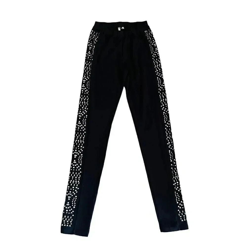 Petticoat Alley Black Studded Athletic Bohemian Women’s Leggings SZ S #1002